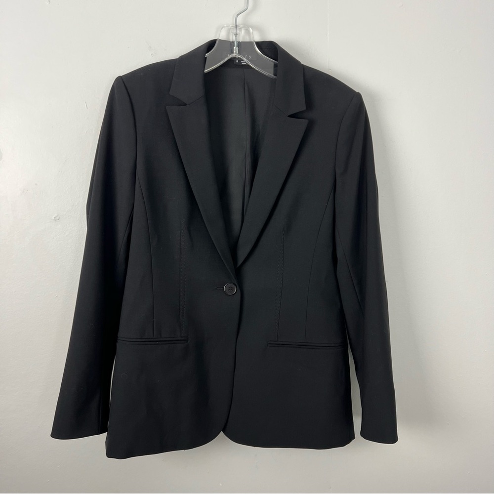 Theory Black Fitted Wool Blend Blazer Notched Lapel